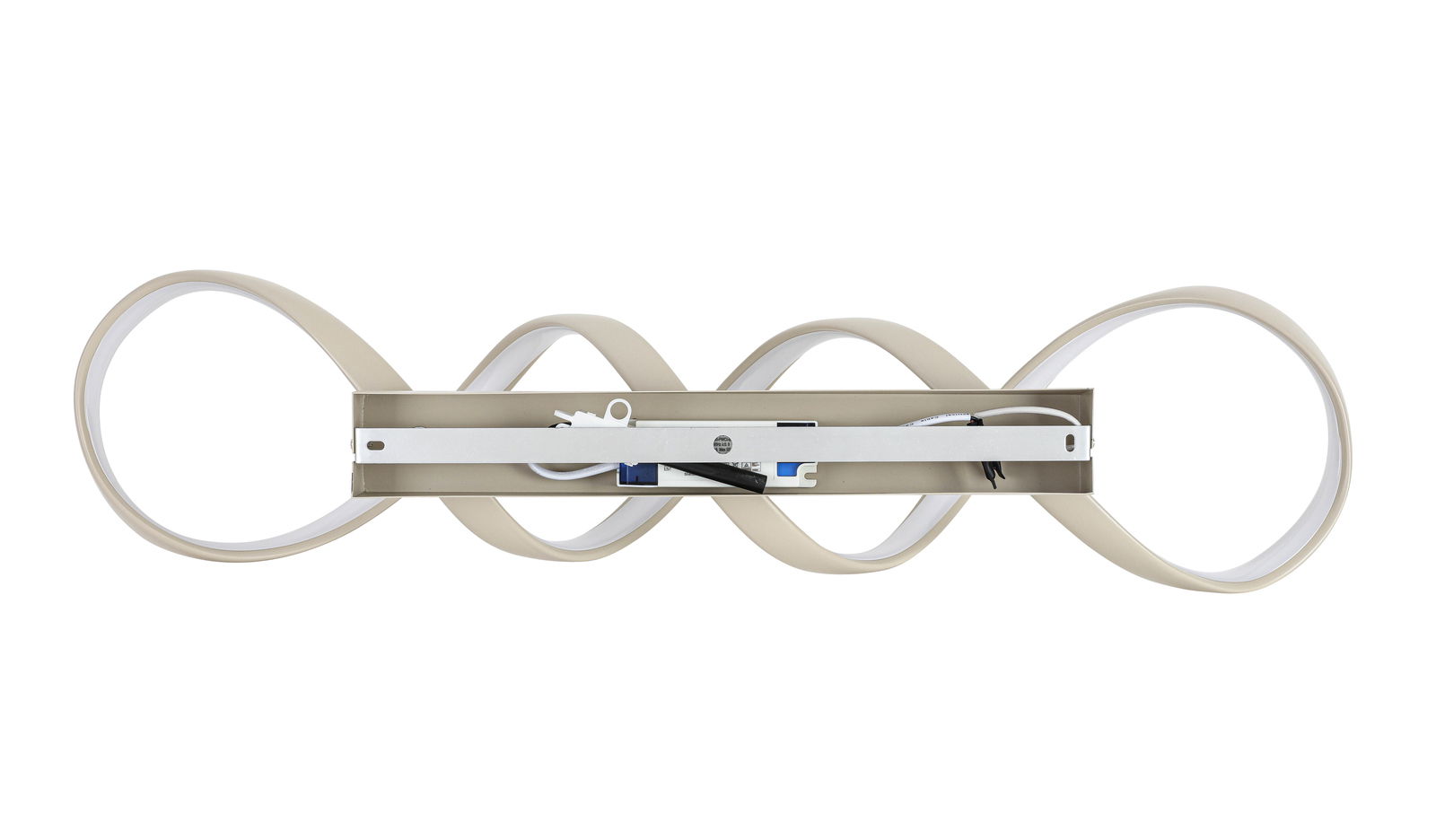 Moderne LED-Deckenleuchte mit geschwungenem Design, Ansicht von unten.