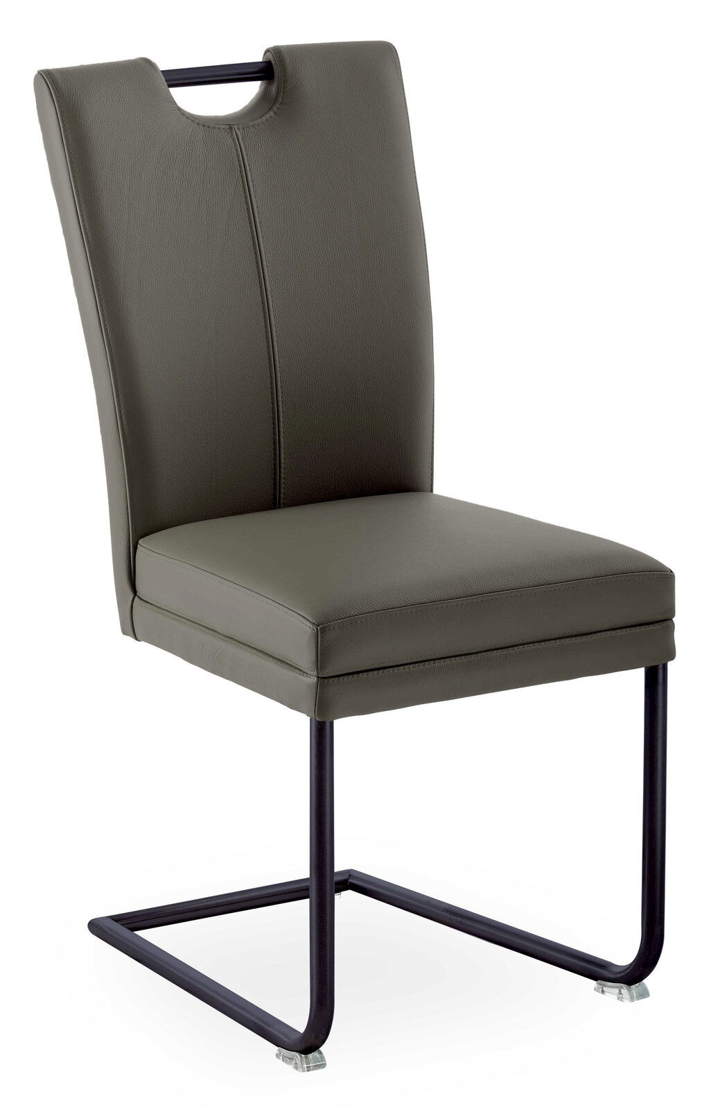 Valdera Freischwinger-Stuhl COLORA Freischwinger-Stuhl in olivgrünem Leder mit schwarzem Metallgestell, seitliche Perspektive