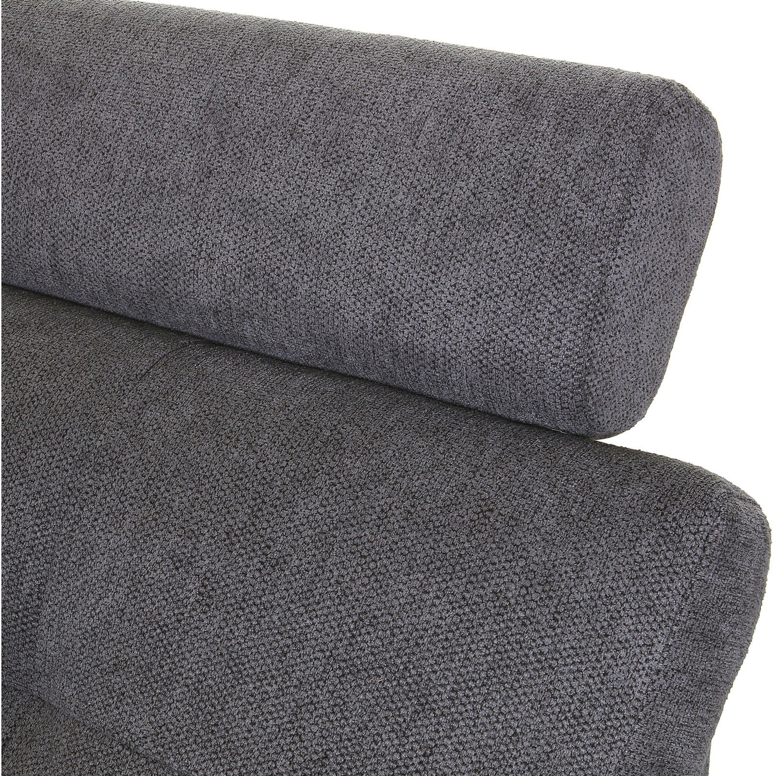 Hom´in Ecksofa MAURIS Nahaufnahme einer grauen Stoffpolsterung eines Ecksofas, seitliche Perspektive