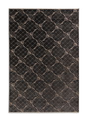 Teppich mit schwarzem und grauem Kornblumenmuster, Draufsicht