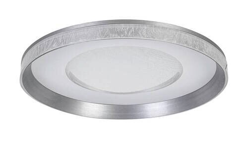 Ronde led-plafondlamp van metaal en glas, gezien vanaf de zijkant