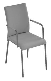 Grauer Sessel mit Armlehnen, seitliche Perspektive