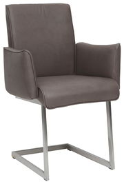 Freischwinger-Sessel in braunem Stoff mit Metallgestell, seitliche Perspektive