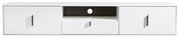 Weißes TV-Hängeboard mit zwei Türen und einer Schublade, frontale Ansicht