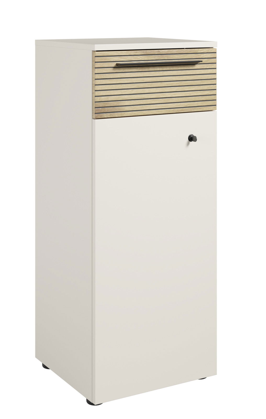 Novel Aktenschrank FLORIDA Moderner Aktenschrank mit Holzoptik-Schublade und Schloss, seitliche Perspektive