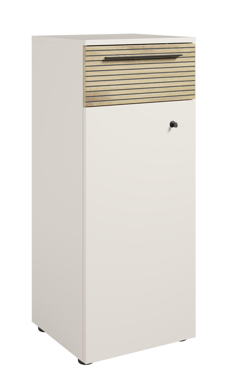 Novel Aktenschrank FLORIDA Moderner Aktenschrank mit Holzoptik-Schublade und Schloss, seitliche Perspektive