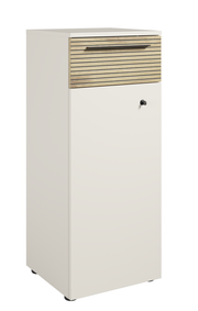 Moderner Aktenschrank mit Holzoptik-Schublade und Schloss, seitliche Perspektive