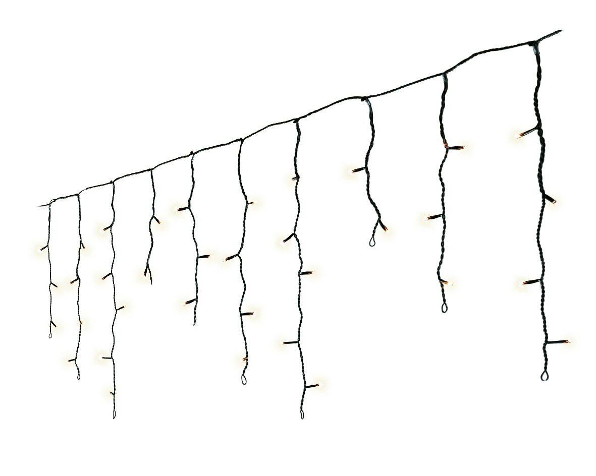 LED-Eiszapfenlichterkette mit warmweißen Lichtern, seitliche Perspektive