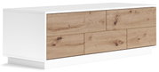 TV-Lowboard in Weiß mit Holzfronten, seitliche Perspektive