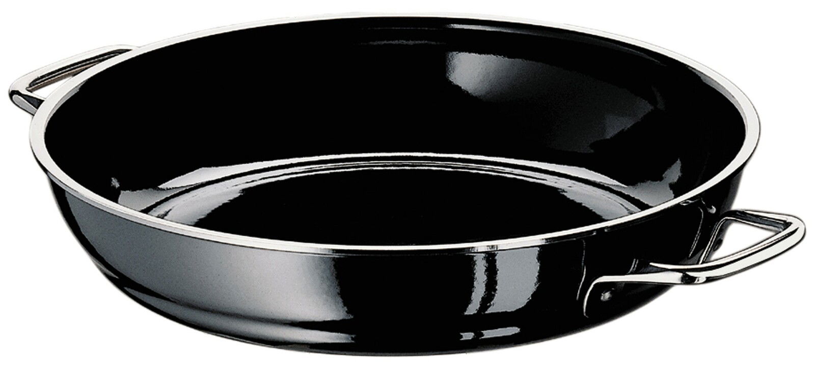 Schwarze Servierpfanne Professional 28 cm mit zwei Griffen, Ansicht von oben.