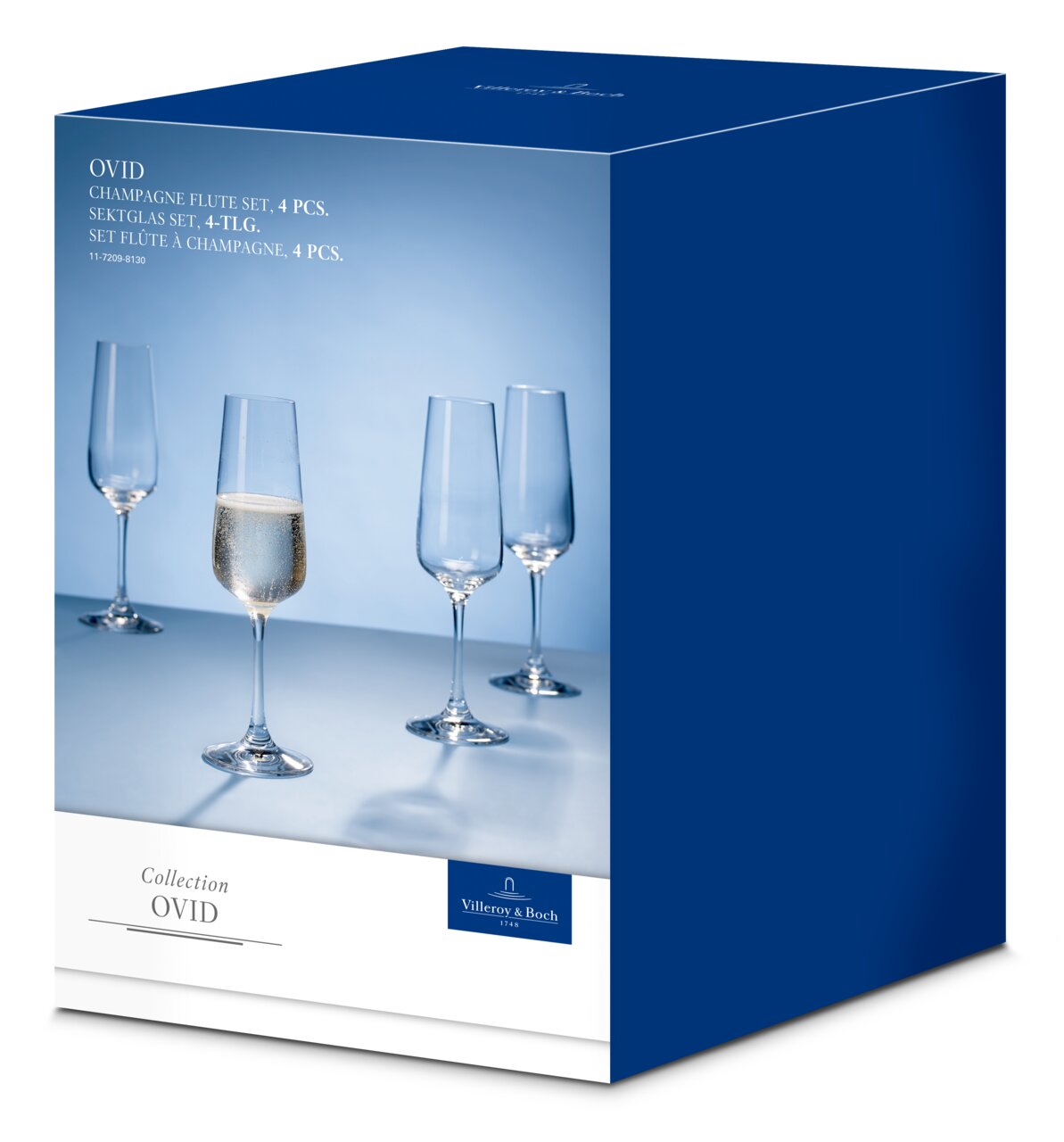 Sektglas 4er-Set Ovid in eleganter Verpackung, seitliche Perspektive