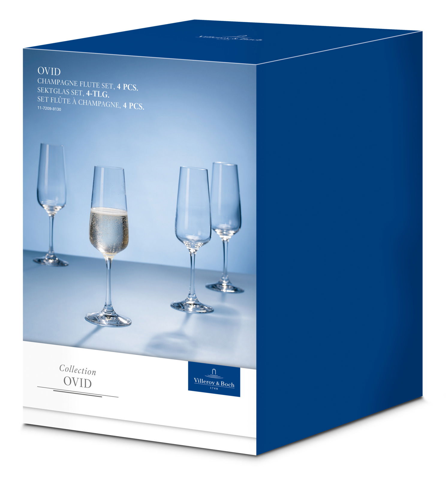 Sektglas 4er-Set Ovid in eleganter Verpackung, seitliche Perspektive