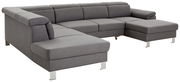 Graues Ecksofa in U-Form mit Metallfüßen, Perspektive von vorne links