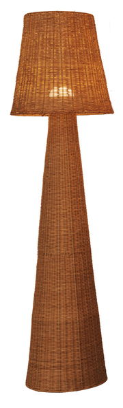 Outdoor-Stehleuchte aus geflochtenem Material, frontal fotografiert