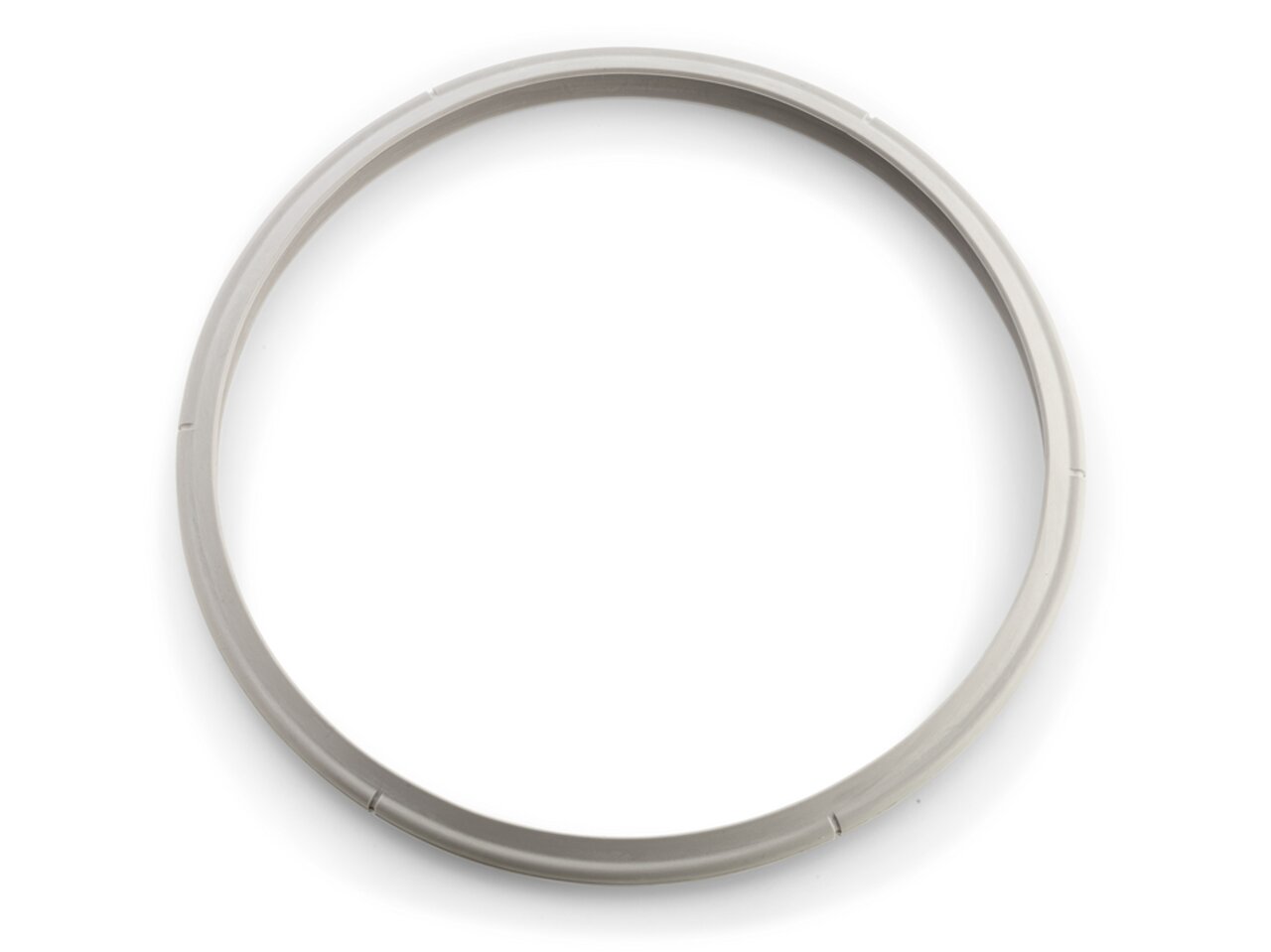 Afdichtingsring in bovenaanzicht, cirkelvormig en grijs.
