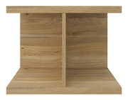 Frontale Ansicht eines schmalen Aufsatzregals aus Holz mit zwei Fächern.