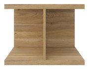 Frontale Ansicht eines schmalen Aufsatzregals aus Holz mit zwei Fächern.