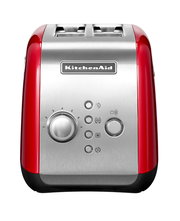 Roter KitchenAid 2-Scheiben-Toaster, Vorderansicht mit Bedienelementen und Edelstahloberfläche