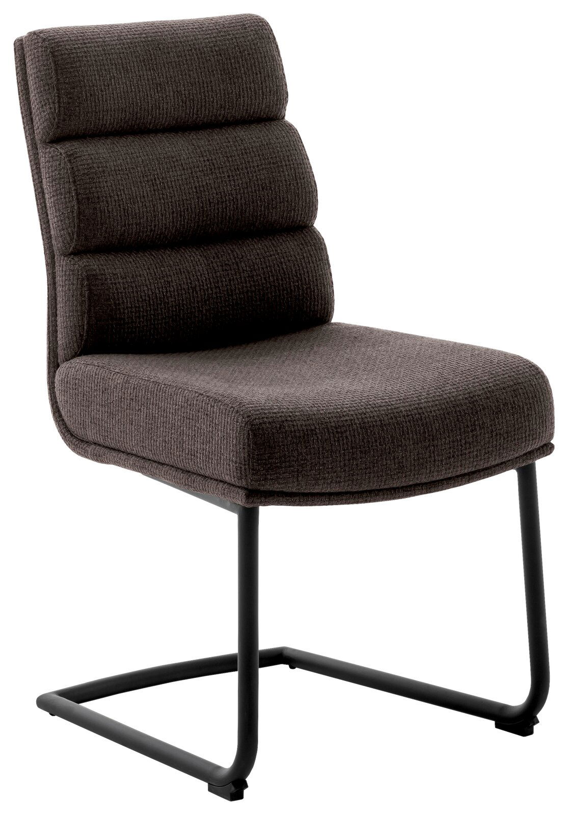 Dieter Knoll Freischwinger-Stuhl LEXINGTON Freischwinger-Stuhl in seitlicher Perspektive mit gepolstertem Sitz und Rückenlehne in dunklem Stoffbezug, auf schwarzem Metallgestell.