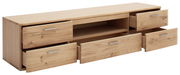 TV-Lowboard aus Holz mit vier offenen Schubladen, seitliche Perspektive