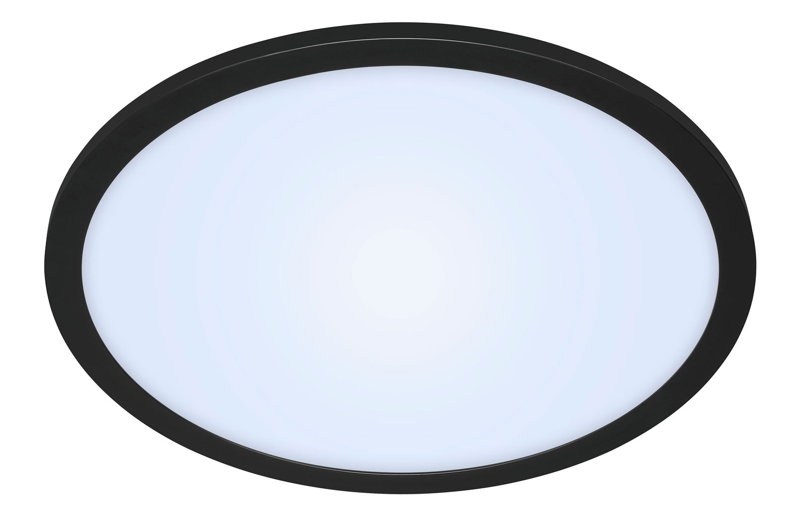 Runde LED-Deckenleuchte mit schwarzem Rahmen, Ansicht von unten