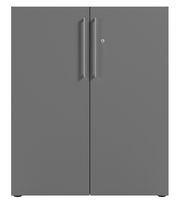 Grauer Aktenschrank mit zwei Türen, frontal betrachtet