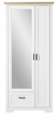 Weißer Garderobenschrank mit Spiegel und Schublade, Frontalansicht