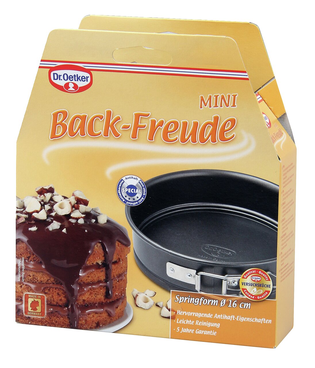 Dr. Oetker Back-Freude mini-springvorm 16 cm in verpakking, vooraanzicht