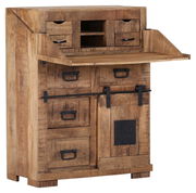 Rustikaler Sekretär aus Holz mit mehreren Schubladen und Fächern, Frontansicht