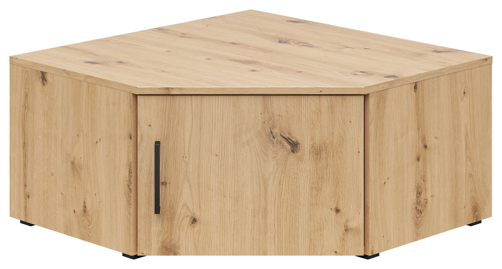 Eckaufsatzschrank aus Holz in Eichenoptik, frontale Perspektive