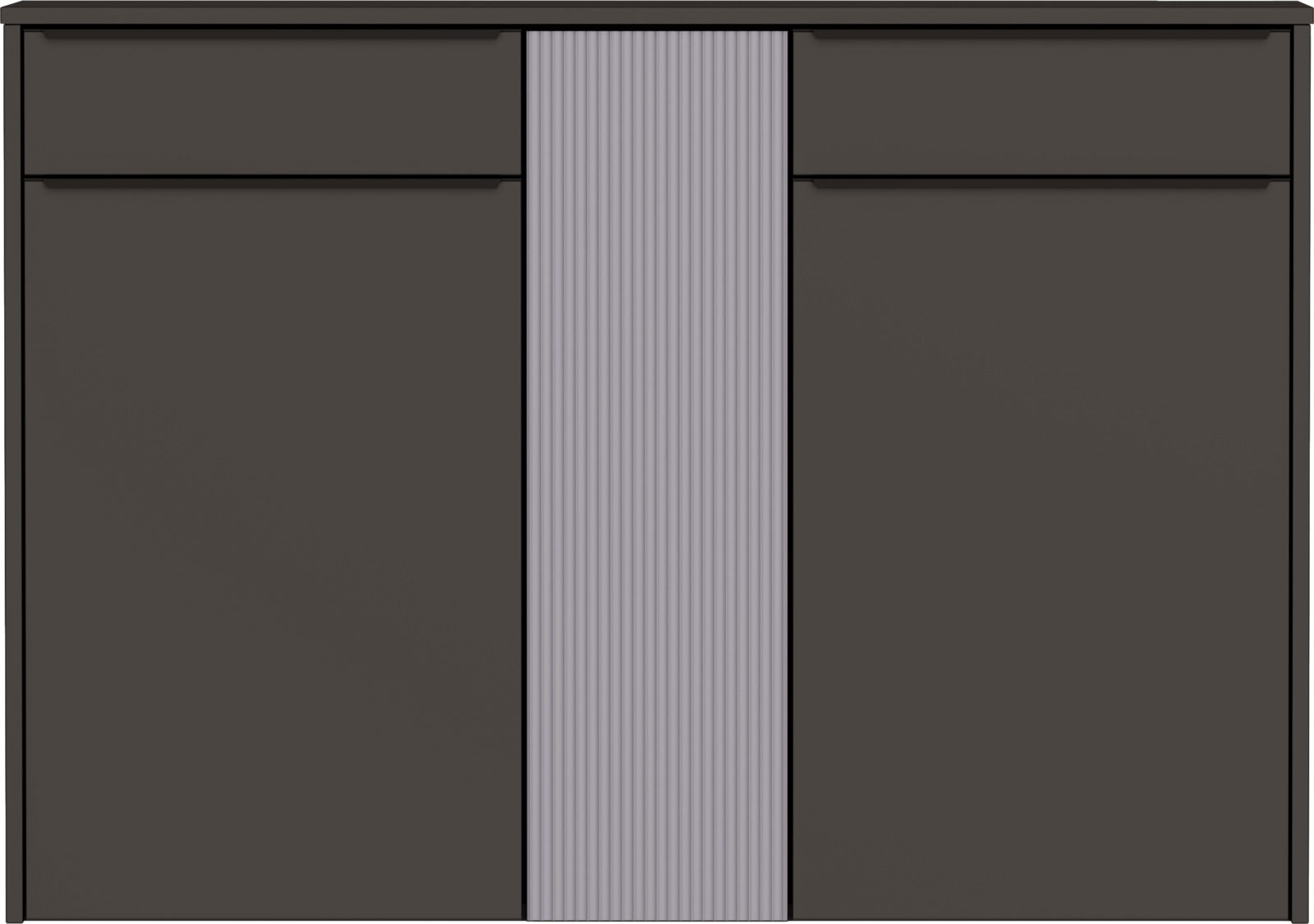 Frontansicht eines XL-Hängeschuhschranks mit zwei großen Türen und einem mittleren, geriffelten Einsatz.