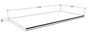 Technische 3D-Perspektivansicht einer rechteckigen Platte/Regalplatte mit Maßen 1200 x 600 mm und 28 mm Stärke