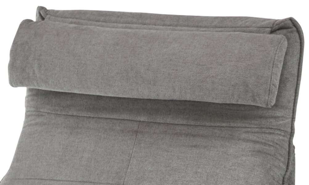 Grijs hoofdgedeelte van een stoffen ligstoel, close-up van voren