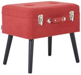 Roter Kofferhocker mit schwarzen Beinen, seitliche Perspektive