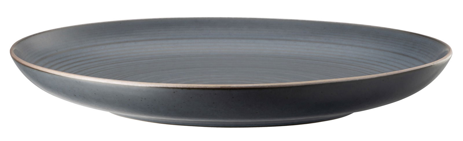 Dunkelgrauer Speiseteller aus Keramik, seitliche Perspektive