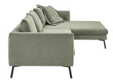 Grünes Ecksofa mit Kissen, seitliche Perspektive