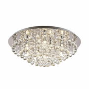 Elegante Deckenleuchte mit funkelnden Kristallanhängern, seitliche Perspektive