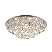 Elegante Deckenleuchte mit funkelnden Kristallanhängern, seitliche Perspektive