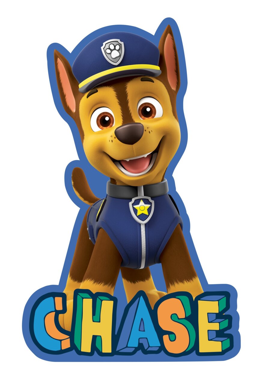 Chase-vormkussen met vrolijke hond in politie-uniform, vooraanzicht