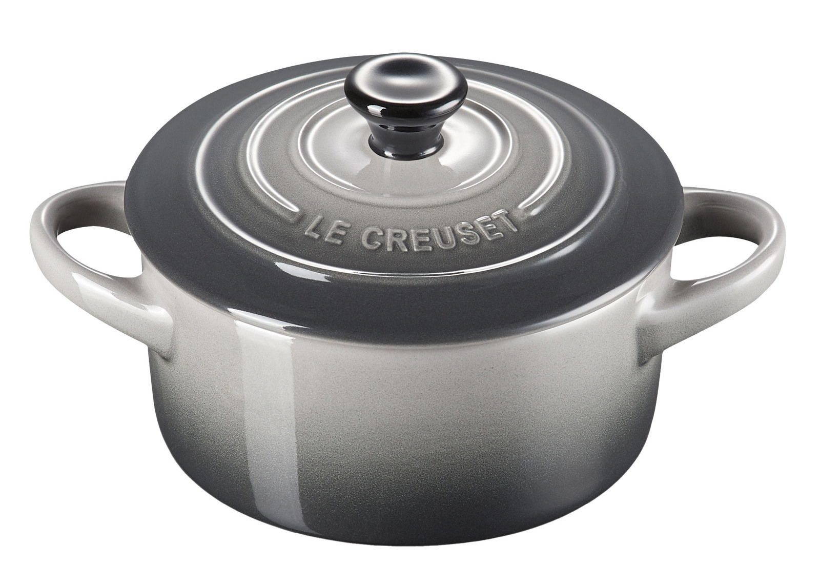 Mini Cocotte 10cm in Flint von Le Creuset, Ansicht von schräg oben