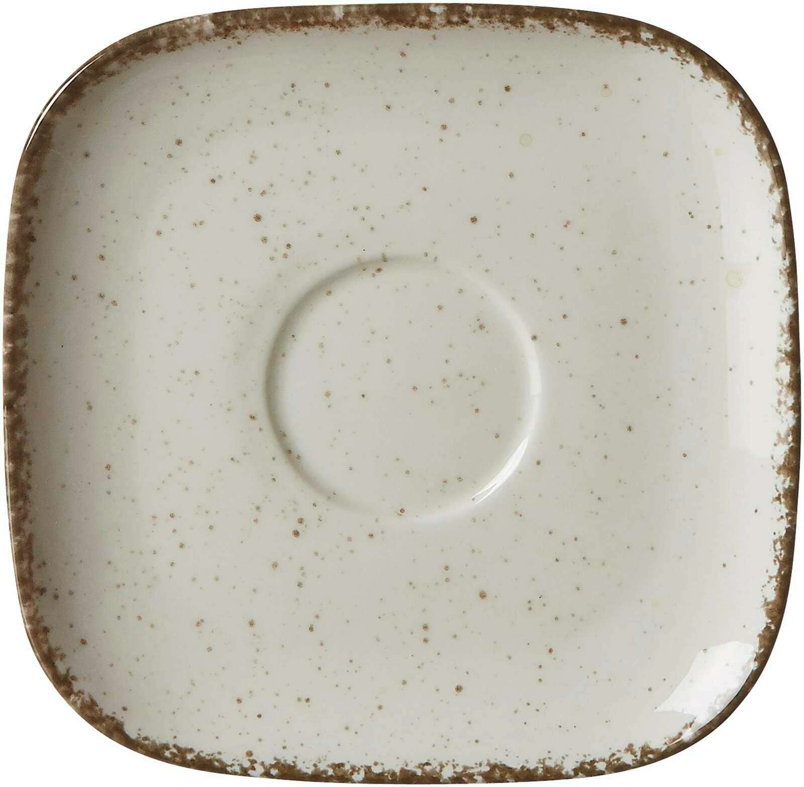 Quadratische Untertasse Casa beige mit gesprenkeltem Muster, Draufsicht