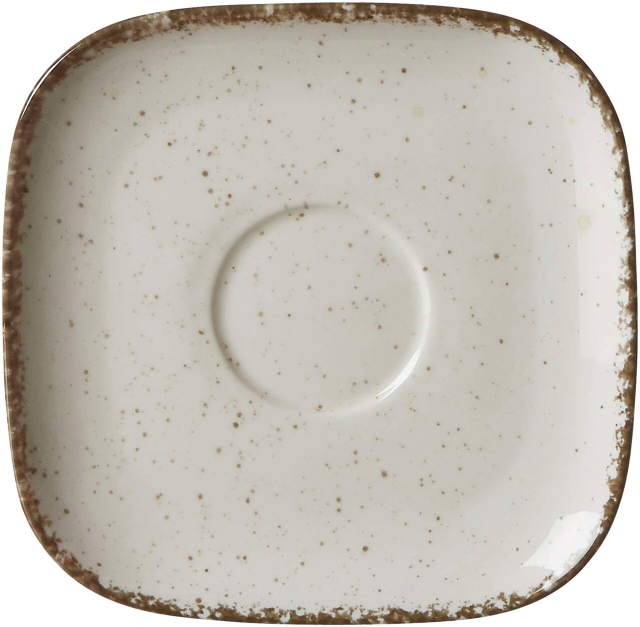 Quadratische Untertasse Casa beige mit gesprenkeltem Muster, Draufsicht