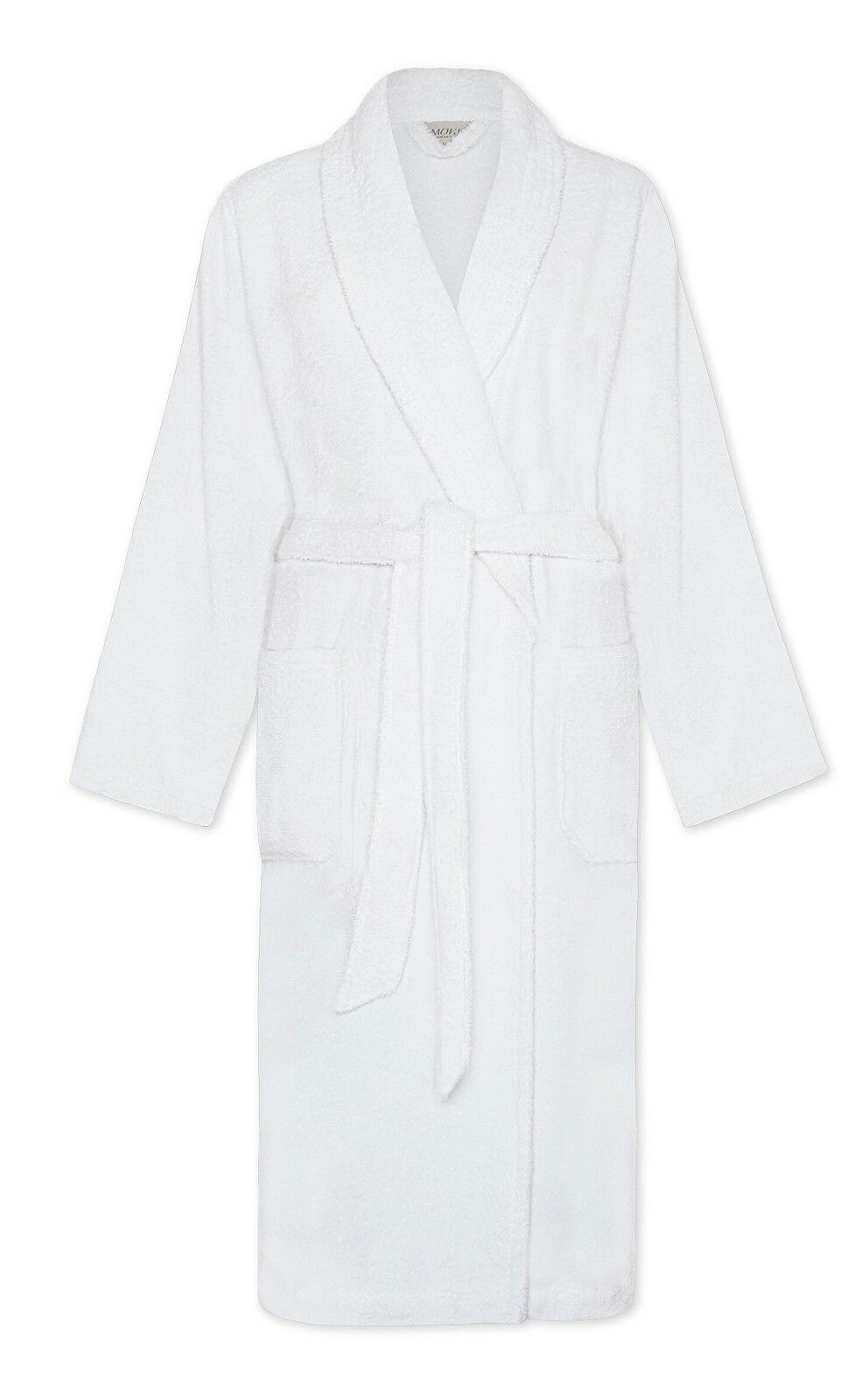 MÖVE Bademantel Schalkragen S HOMEWEAR BASIC Weißer Bademantel mit Schalkragen und Gürtel, Vorderansicht