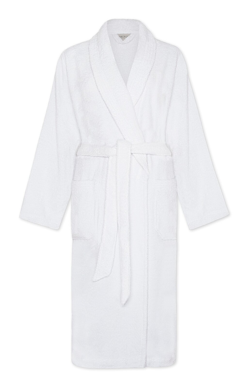 MÖVE Bademantel Schalkragen S HOMEWEAR BASIC Weißer Bademantel mit Schalkragen und Gürtel, Vorderansicht