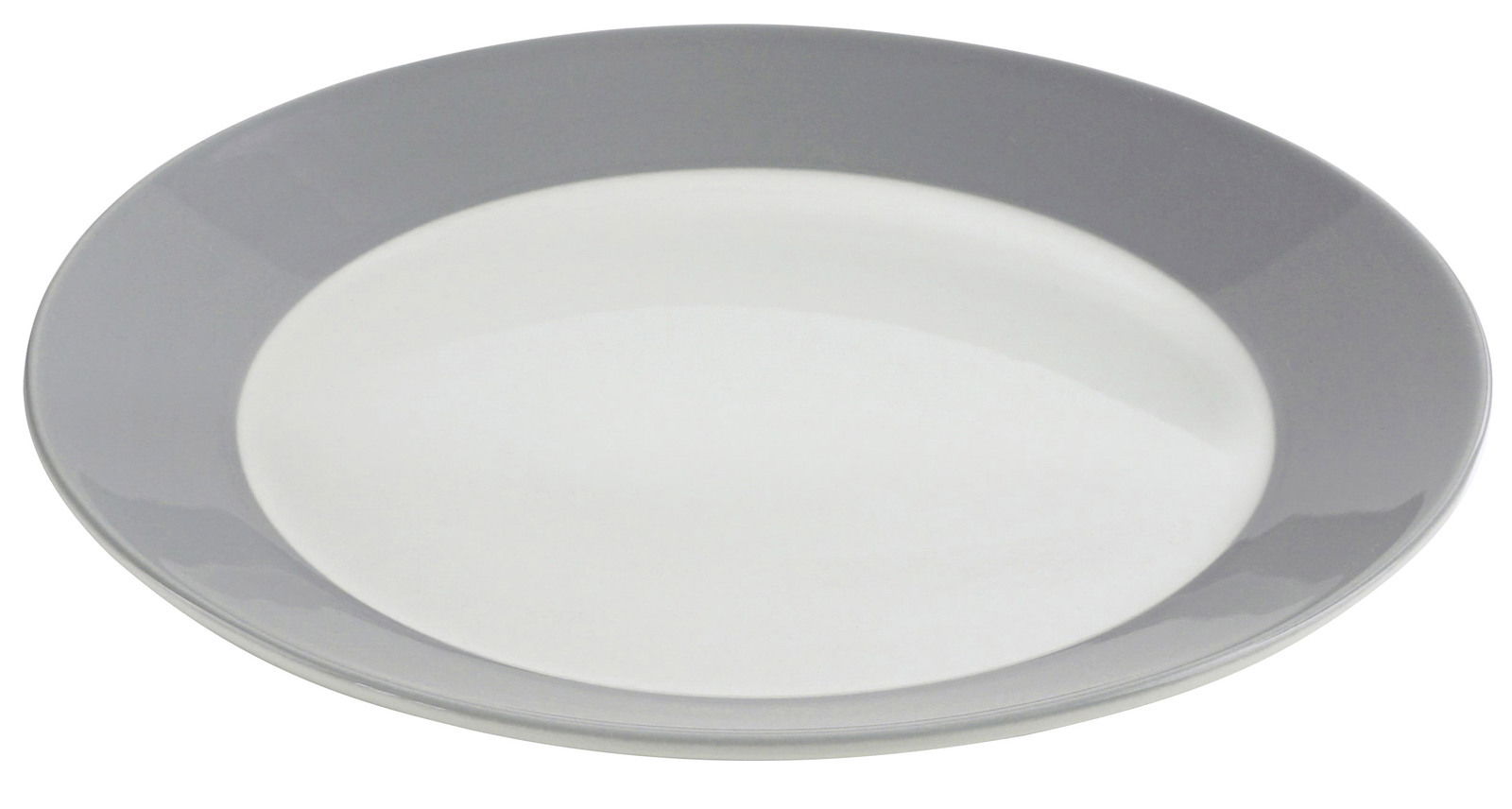 Grauer Teller aus einem 16-teiligen Kombi-Set, Ansicht von oben