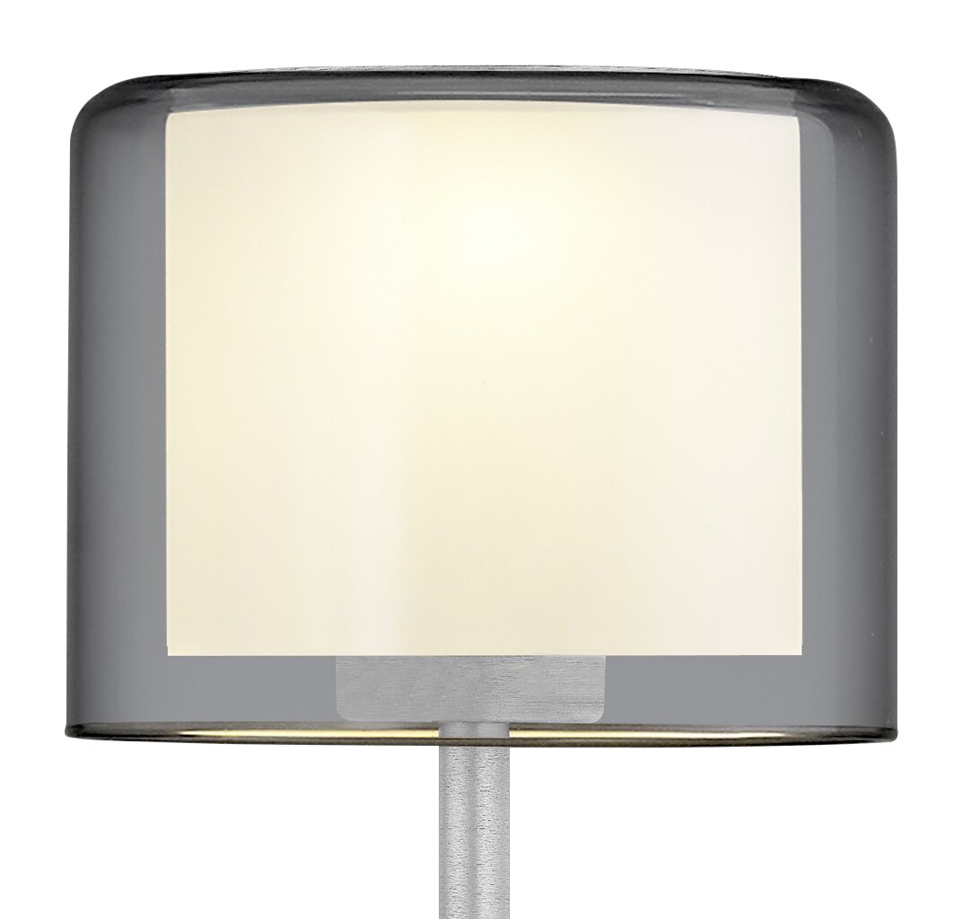 Elements by Bankamp LED-Tischleuchte KLARA LED-Tischleuchte KLARA mit zylindrischem, grauem Lampenschirm, seitliche Perspektive