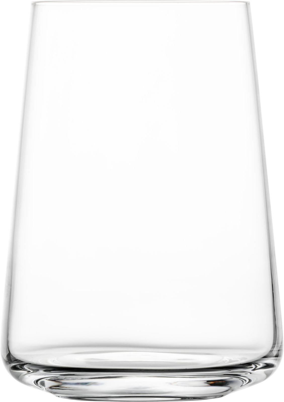 Transparenter Trinkbecher aus Glas, frontal fotografiert