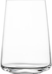 Transparenter Trinkbecher aus Glas, frontal fotografiert