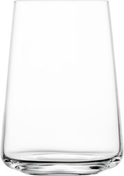 Transparenter Trinkbecher aus Glas, frontal fotografiert