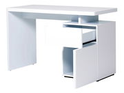 Moderner weißer Schreibtisch mit Schublade und Schrank, seitliche Perspektive